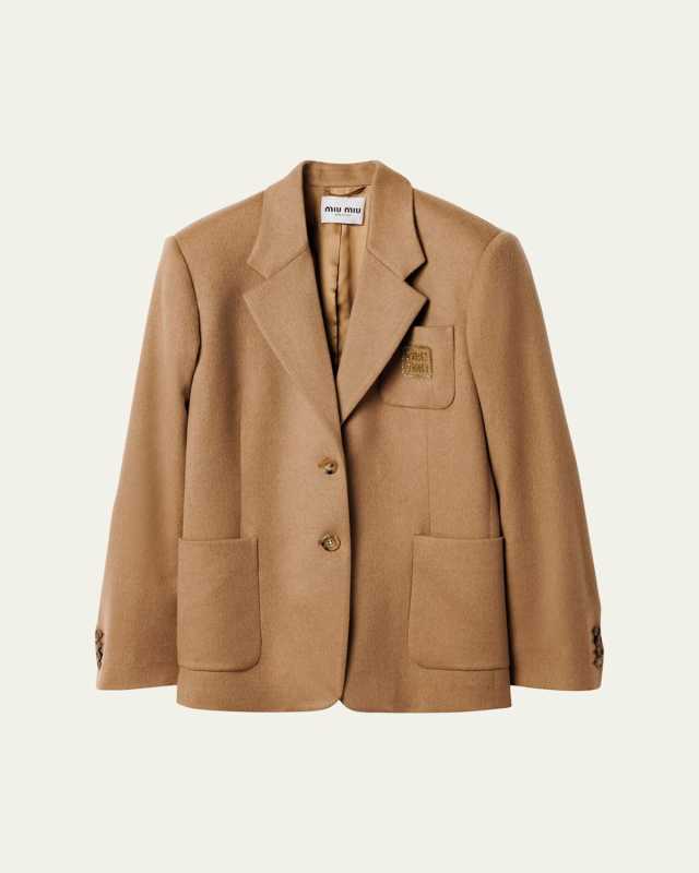 Logo Embroidered Camel Hair Jacket